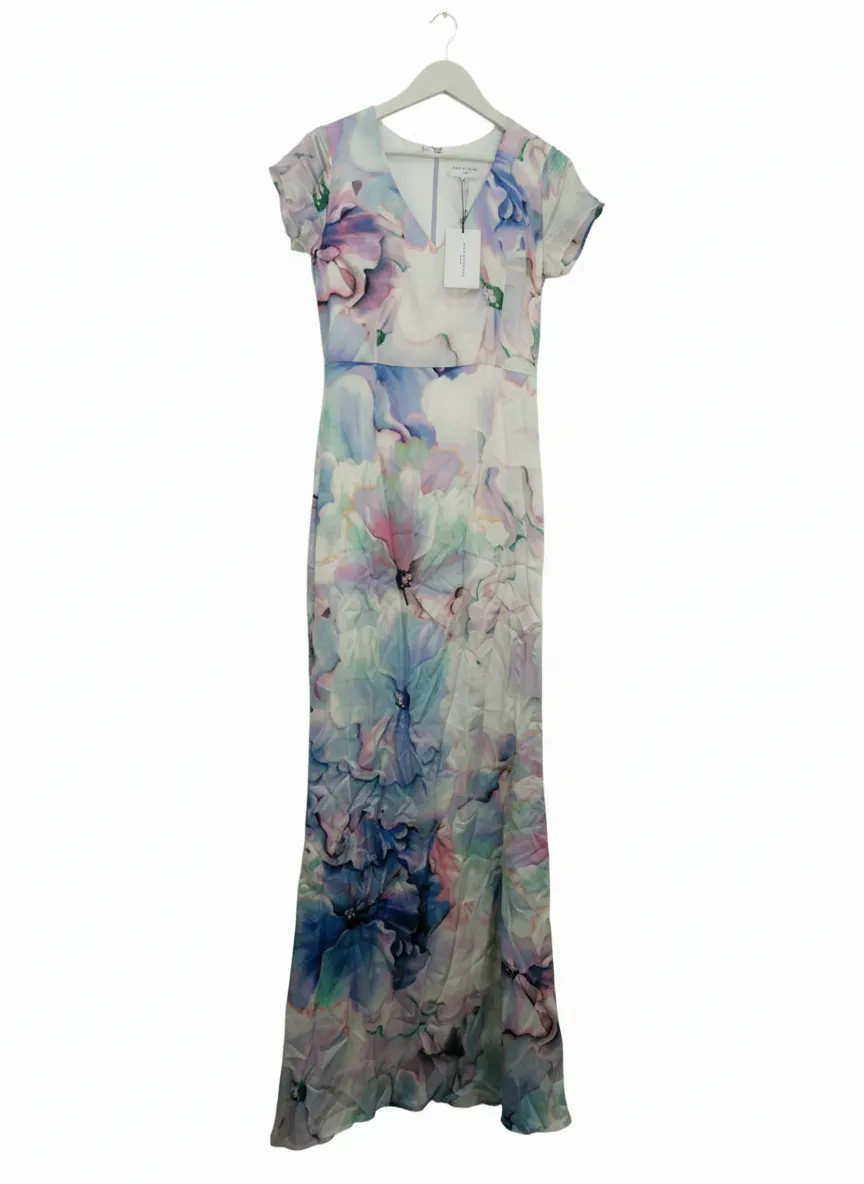 ALMOST FAMOUS London Designer Silk Maxi Dress Size 8 Floral NWT Occasion Wedding