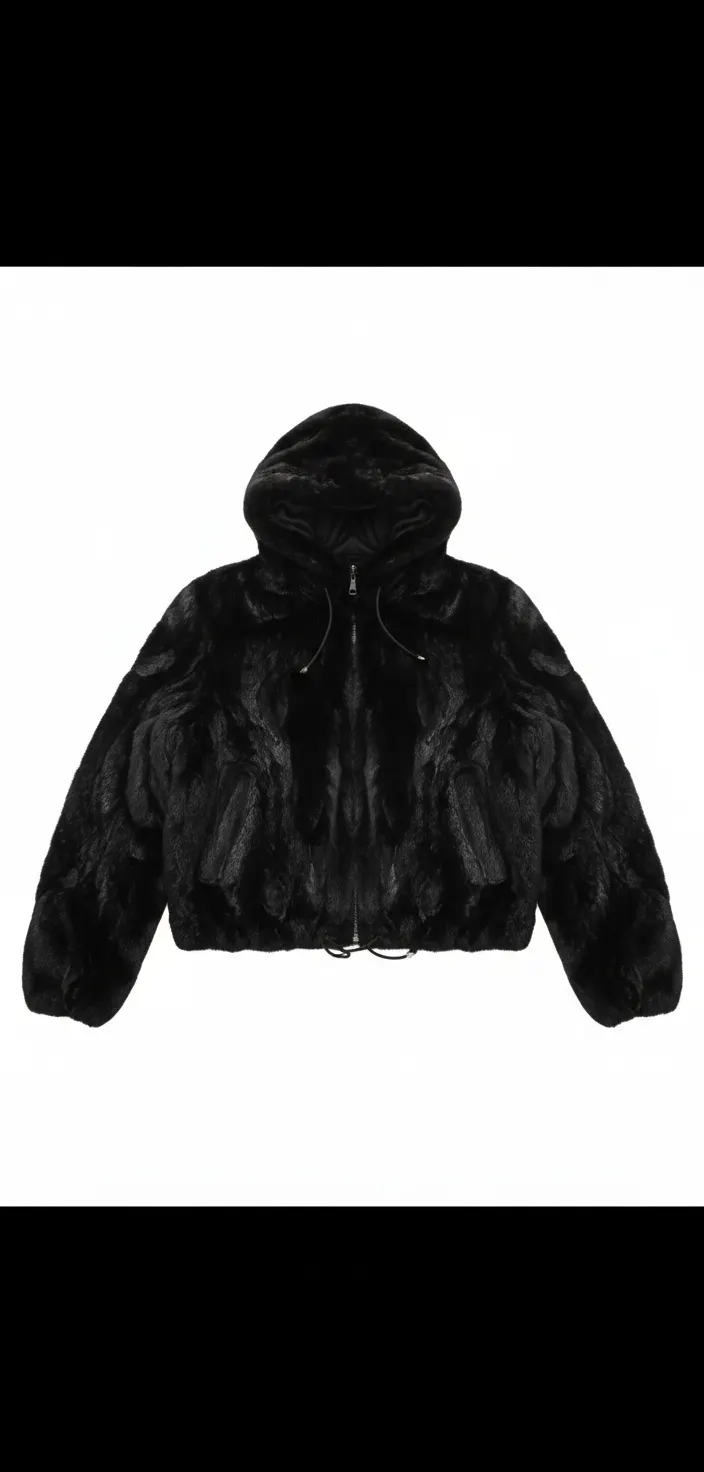 Women's Real Mink Fur Jacket with Hood - Size 8-12 - New Without Tags