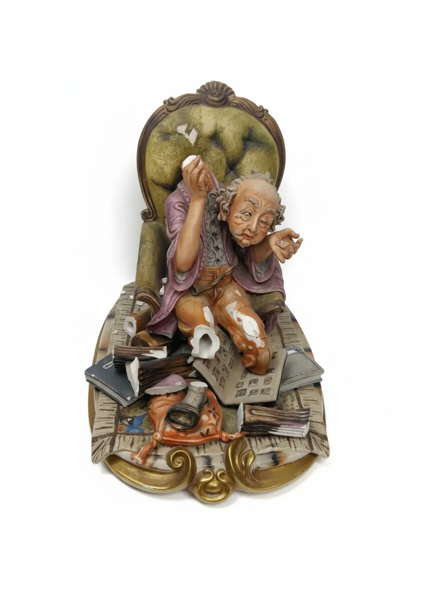 Vintage Capodimonte Figure: 'The Philatelist' by Milio - Damaged!