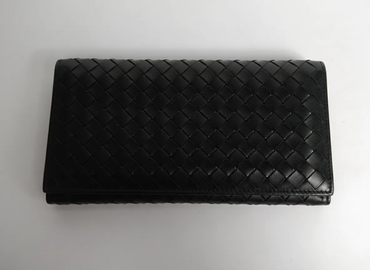 Bottega Veneta Black Leather Ladies Continental Wallet Purse Pre-owned Genuine
