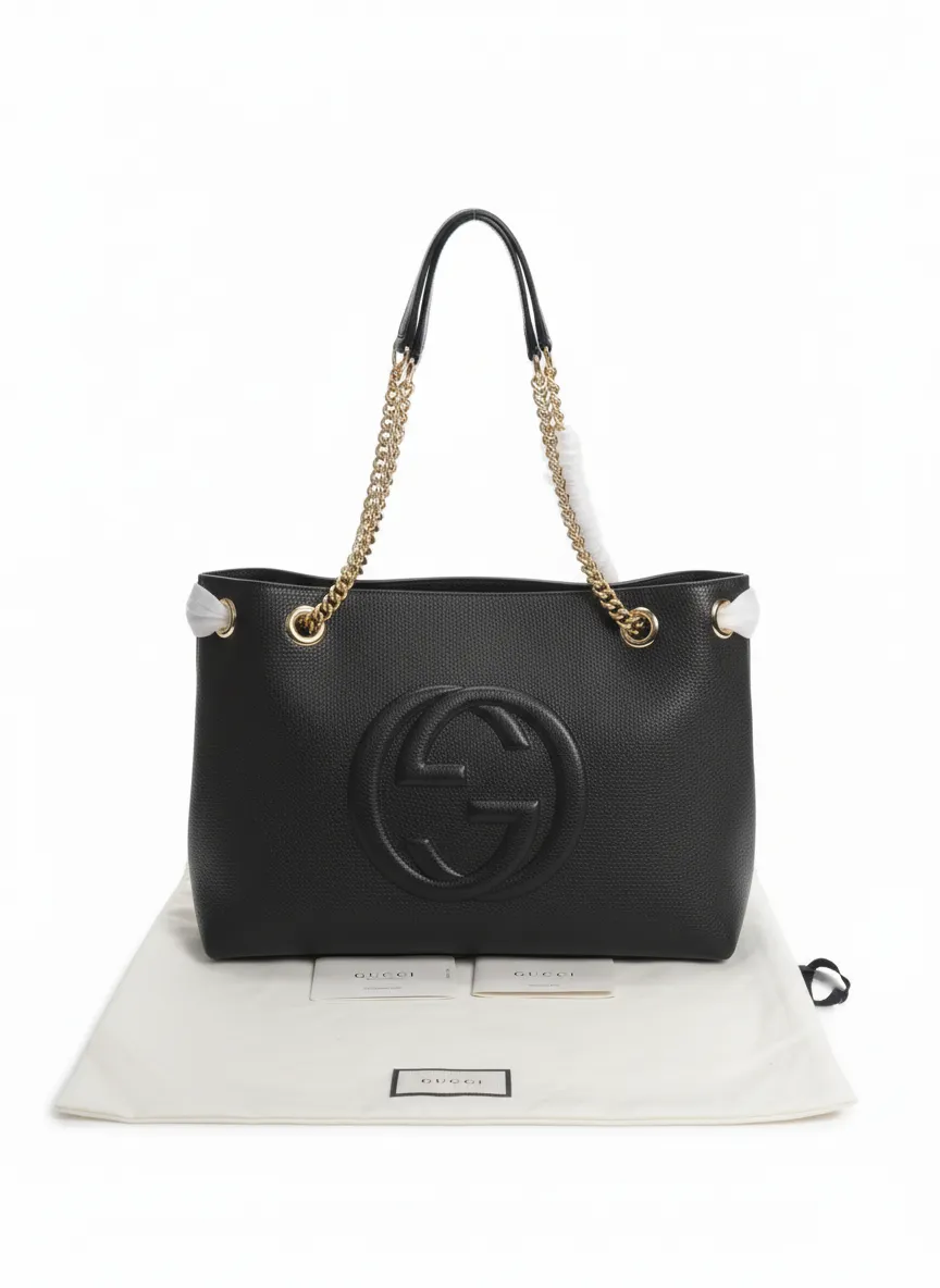 Genuine Gucci Soho Large Leather Chain Shoulder Handbag Black Pre-owned