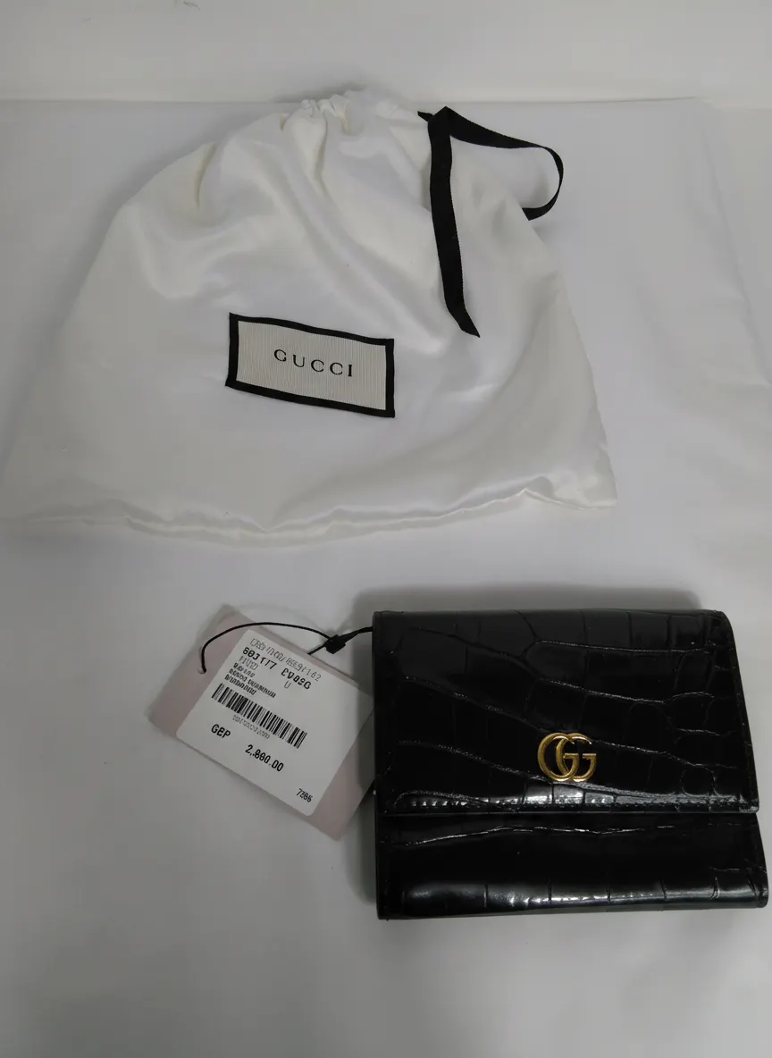 Gucci Black Crocodile Skin GG Bi-Fold Purse Wallet New With Tags Authentic