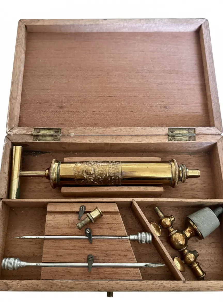 Antique Victorian Brass Medical Surgical Hypodermic SYRINGE Set J Grey Sheffield