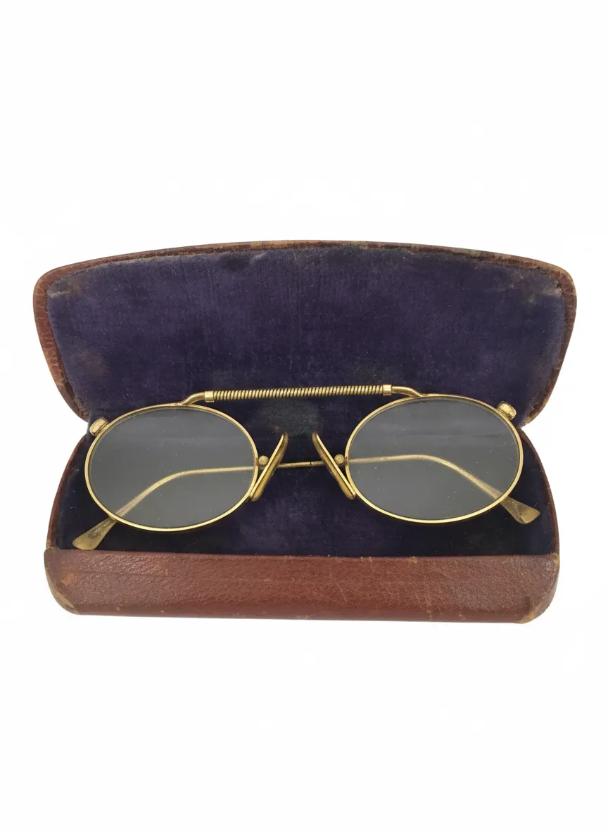 Antique Nose Glasses Spectacles Gilt Metal Cased Hawick Rutherford 1763
