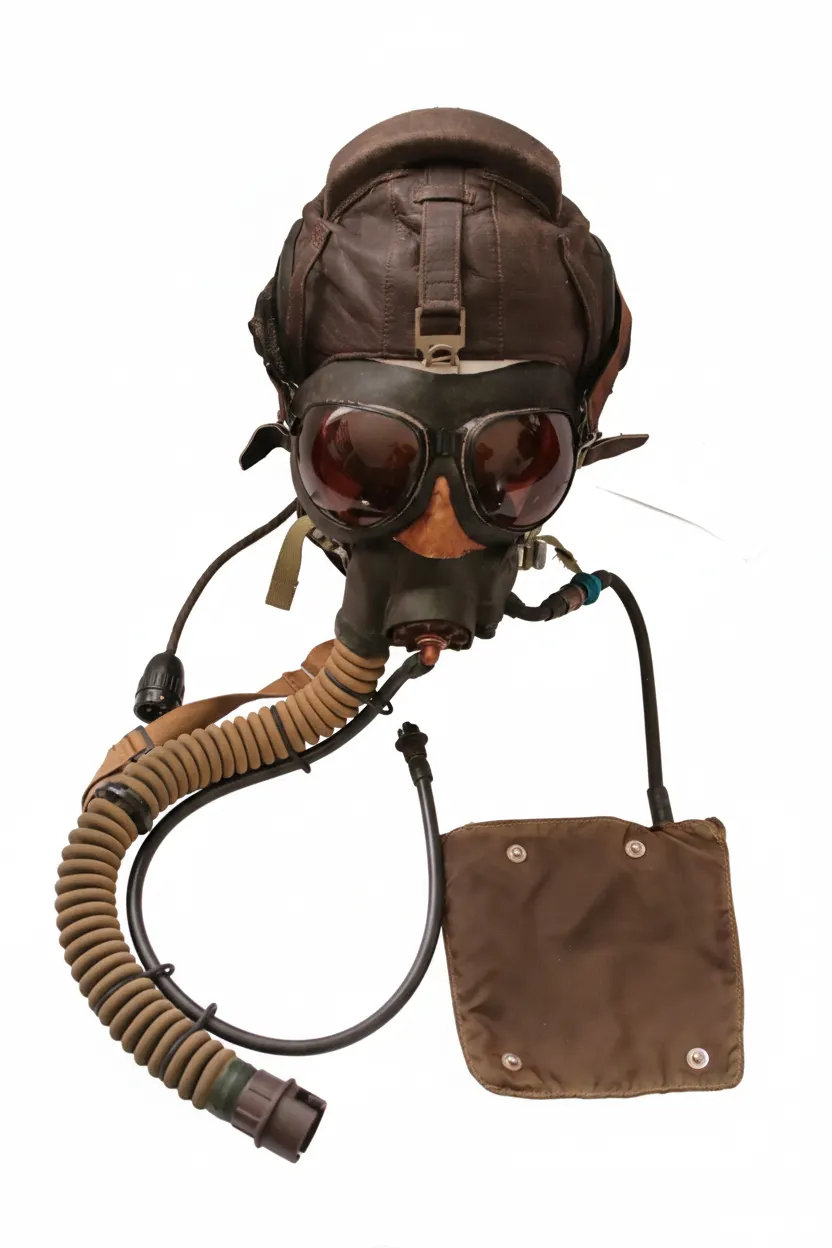 Korean War MIG15 Pilot Leather Helmet, Oxygen Mask, & Goggles - Used
