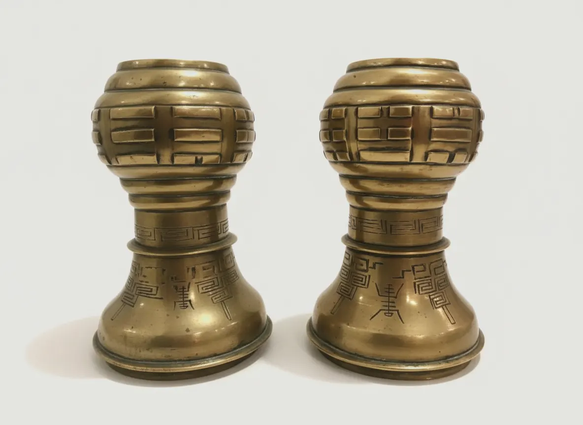 Pair of Antique Chinese Brass Vases - Circa 1800s - Excellent Condition