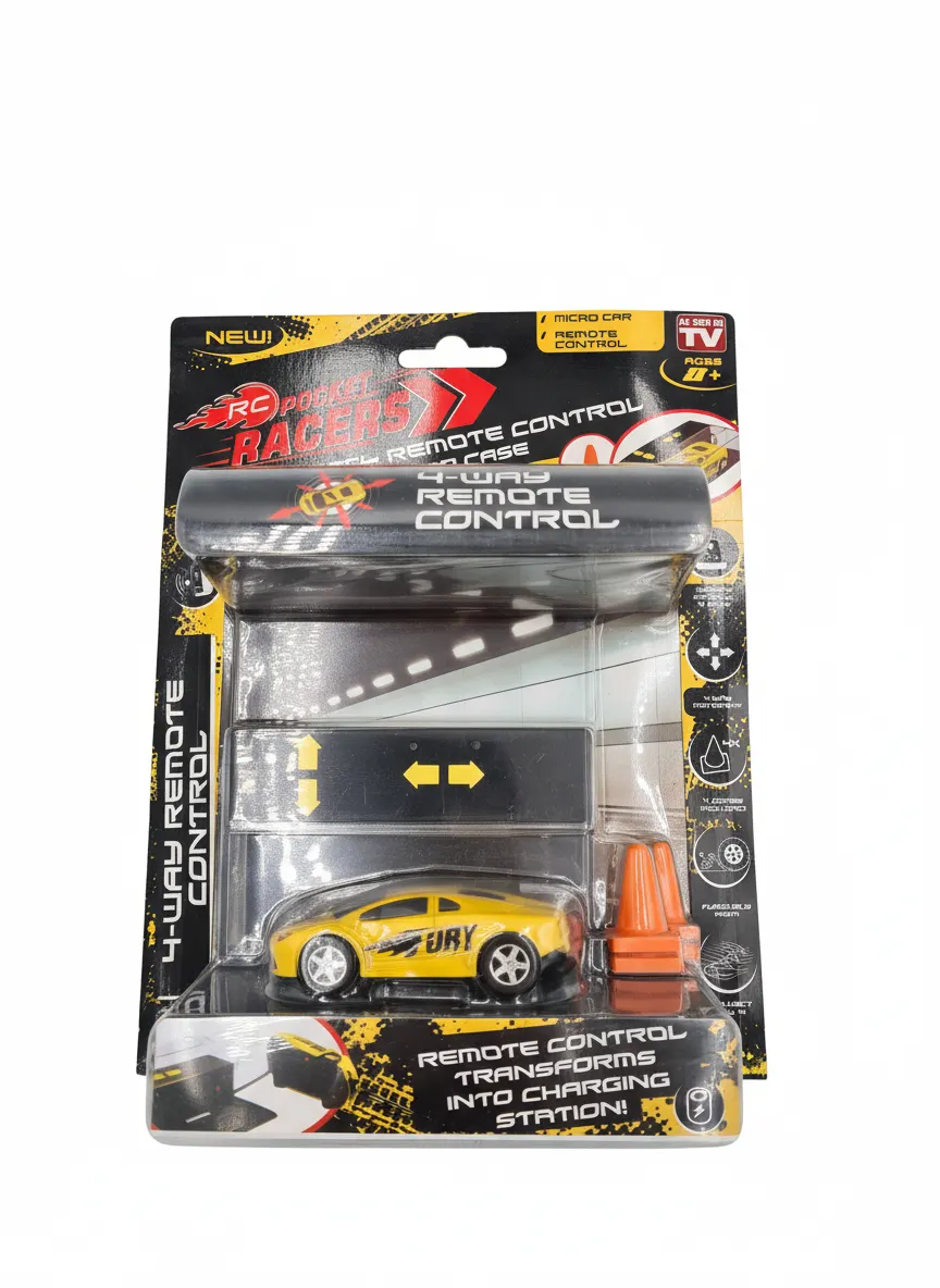 NEW Pocket Racers Yellow Fury Remote Control Car 'As Seen on TV' w/ Storage Case