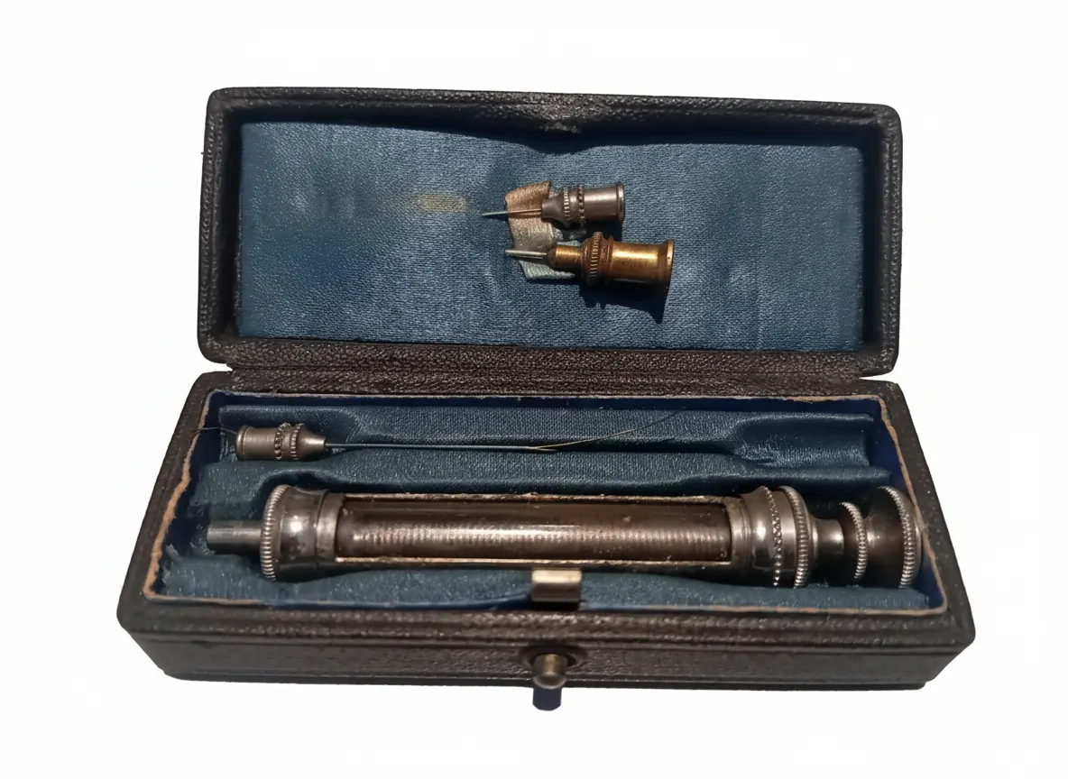 Antique Metal Hypodermic Syringe 1800s Original Box Collectible NOT FOR USE