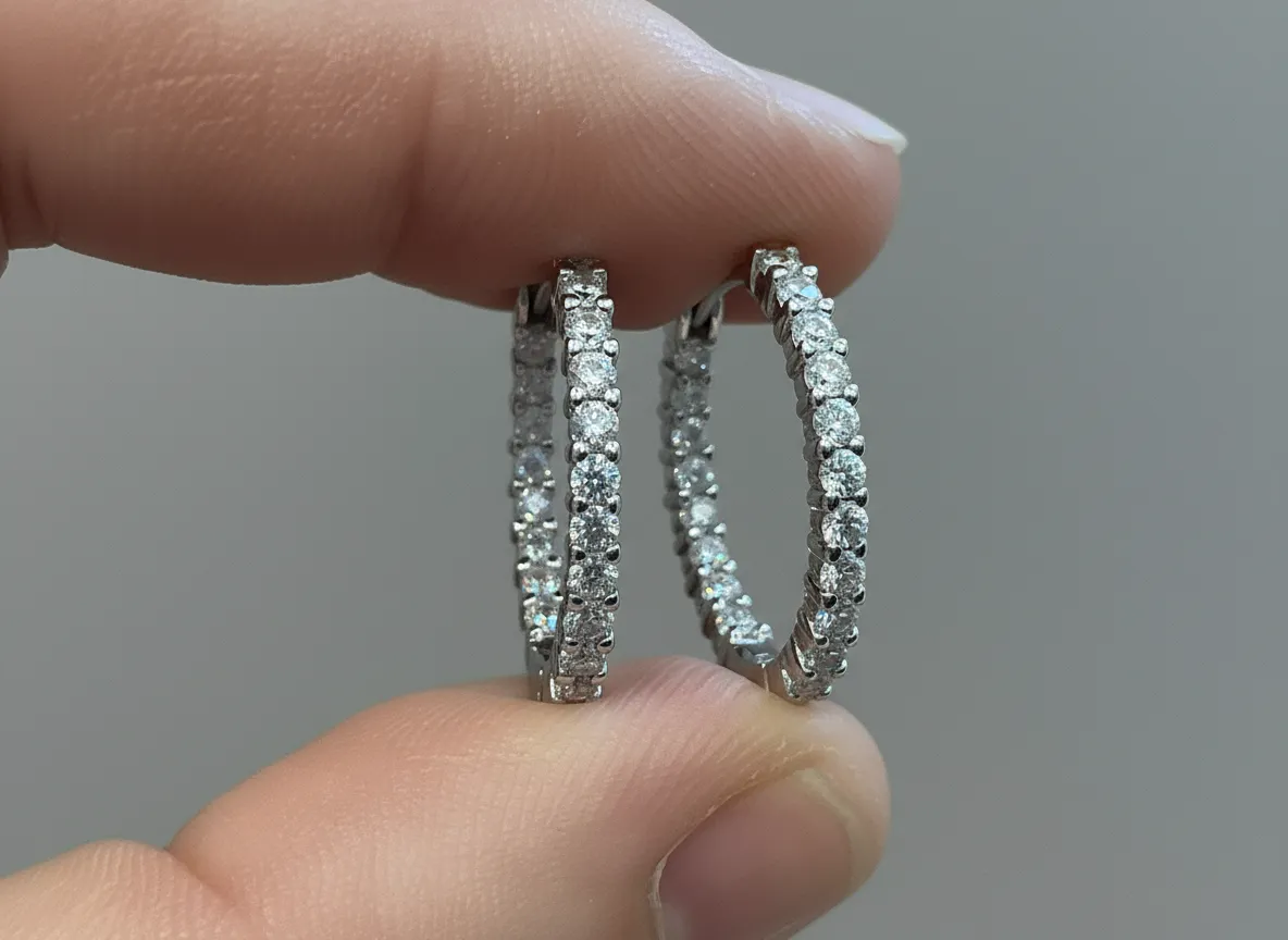 Pair of 2.64 Carat Simulated Diamond Round Cut Hoop Earrings 925 Platinum Plated