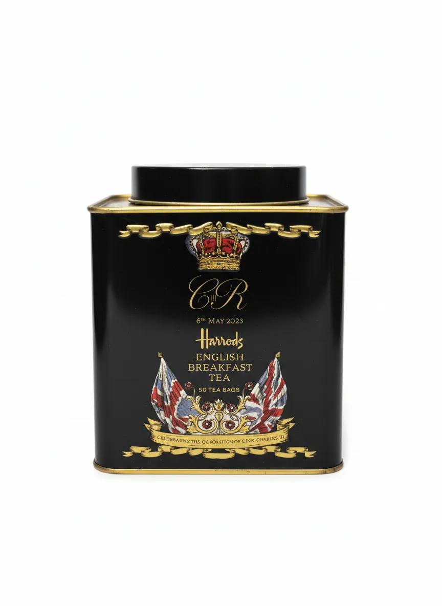 New Harrods King Charles III Coronation Tea Caddy 2023 English Breakfast