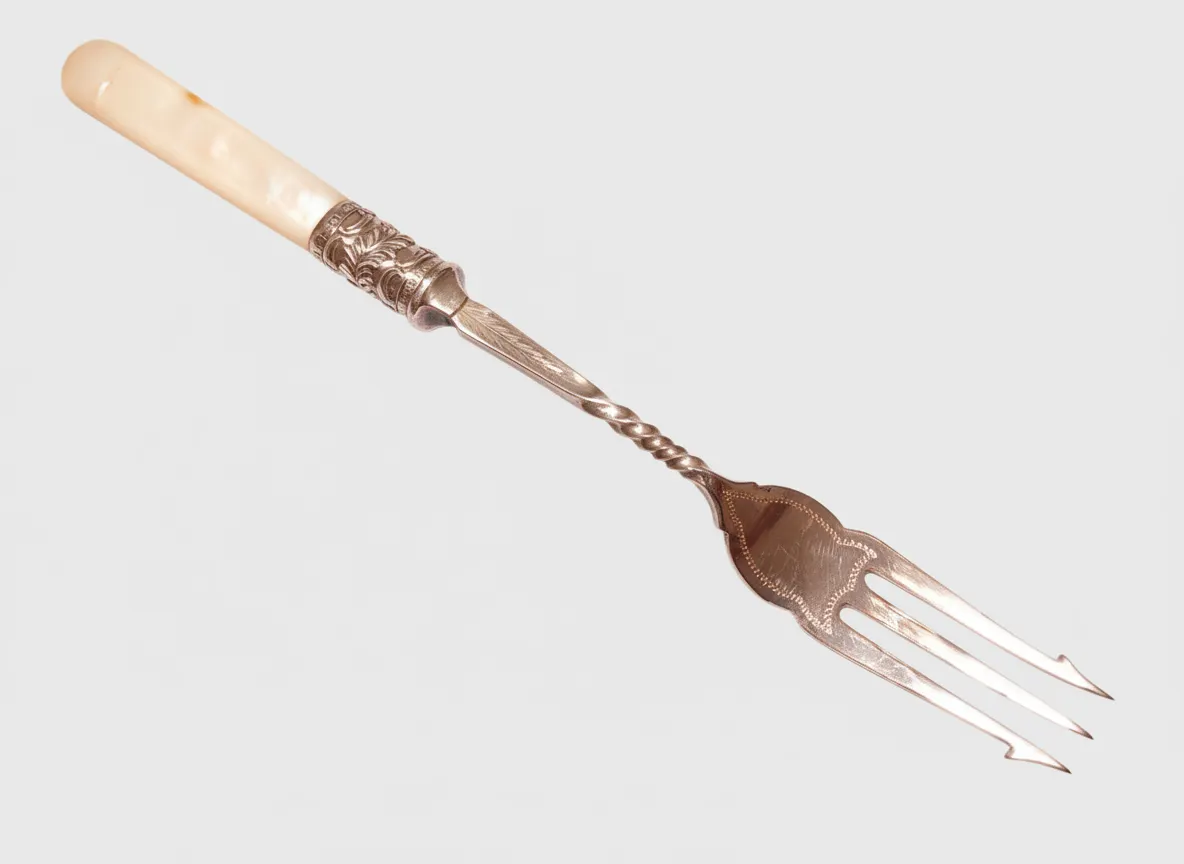 SOLID SILVER ANTIQUE PICKLE FORK MOTHER OF PEARL HANDLE Hallmarked