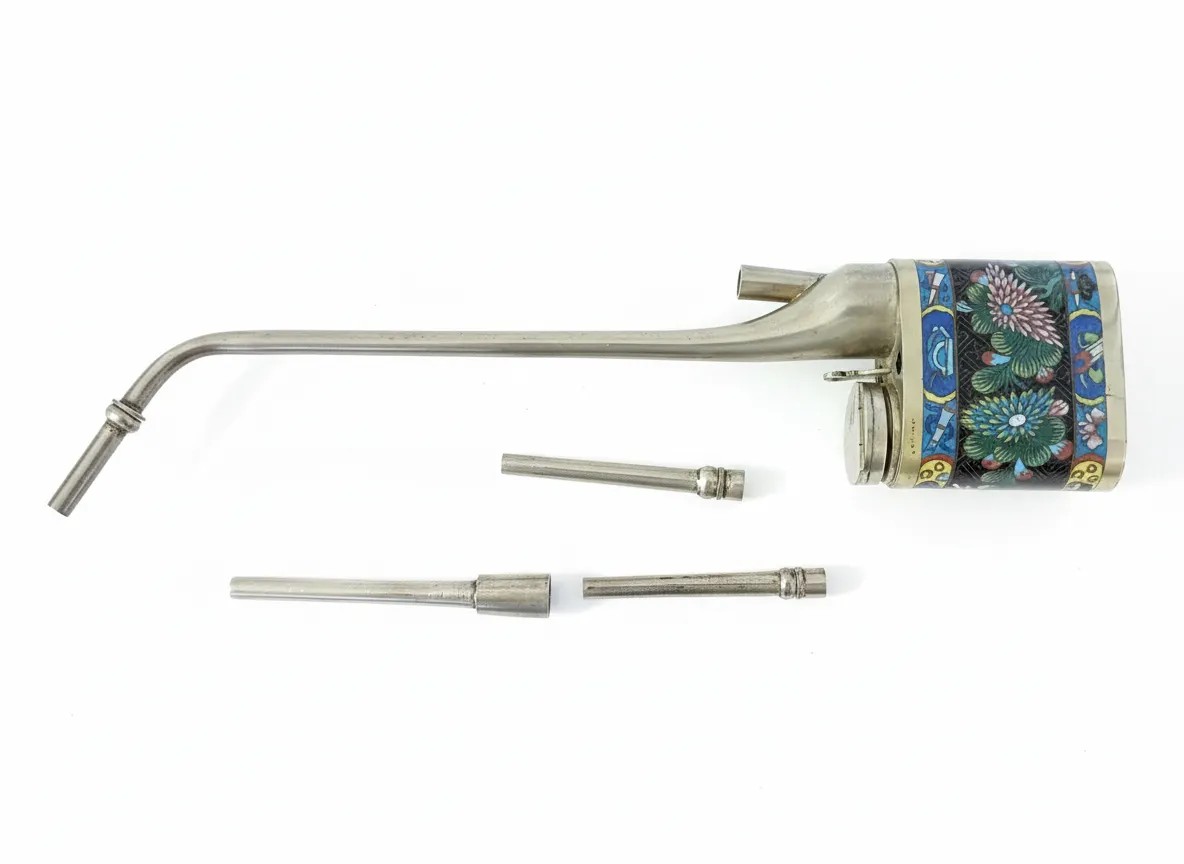 Antique Asian Cloisonné Smoking Hookah Pipe - Inlay Enamelled Body