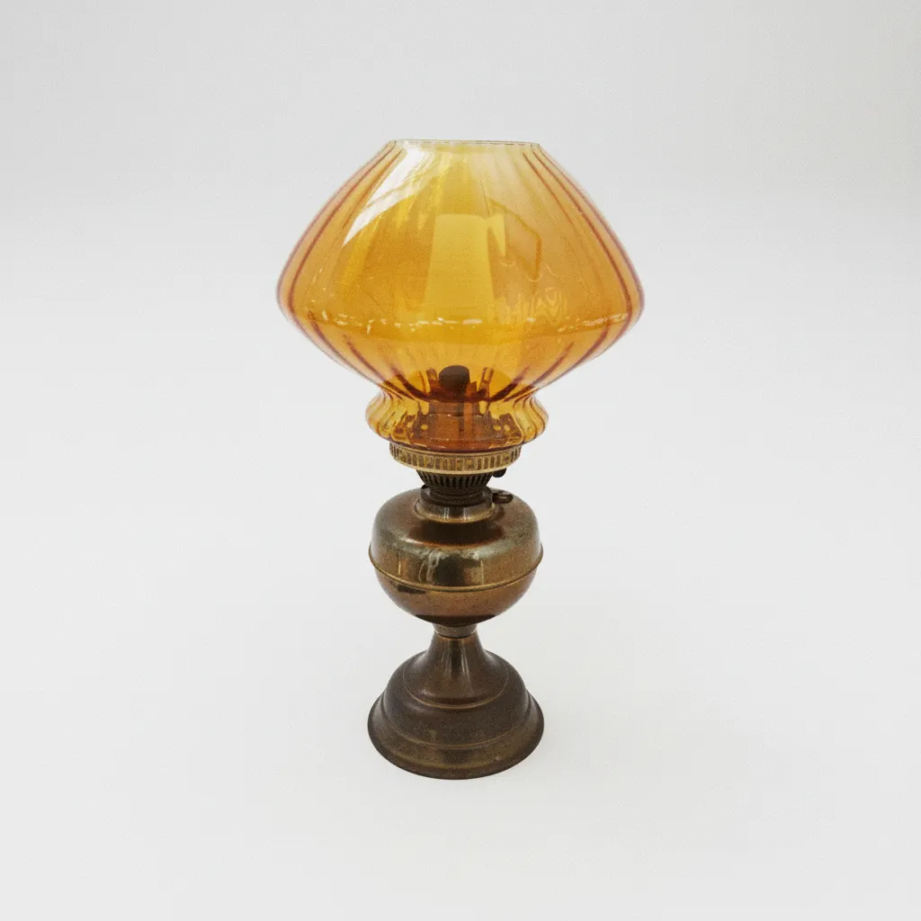 Vintage Antique Duplex Double Burner Brass Oil Lamp w/ Glass Shade & Chimney Used