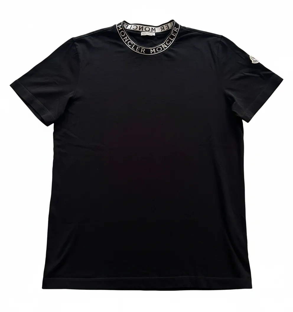 Moncler Black Logo Neckband T-Shirt - Mens Large (22.5" PTP) - Authentic Tee