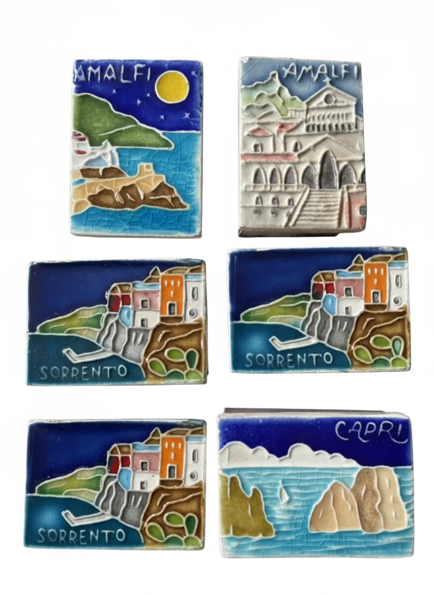 X6 Rare Greek Vintage Enamel & Hand Painted Match Box Holders