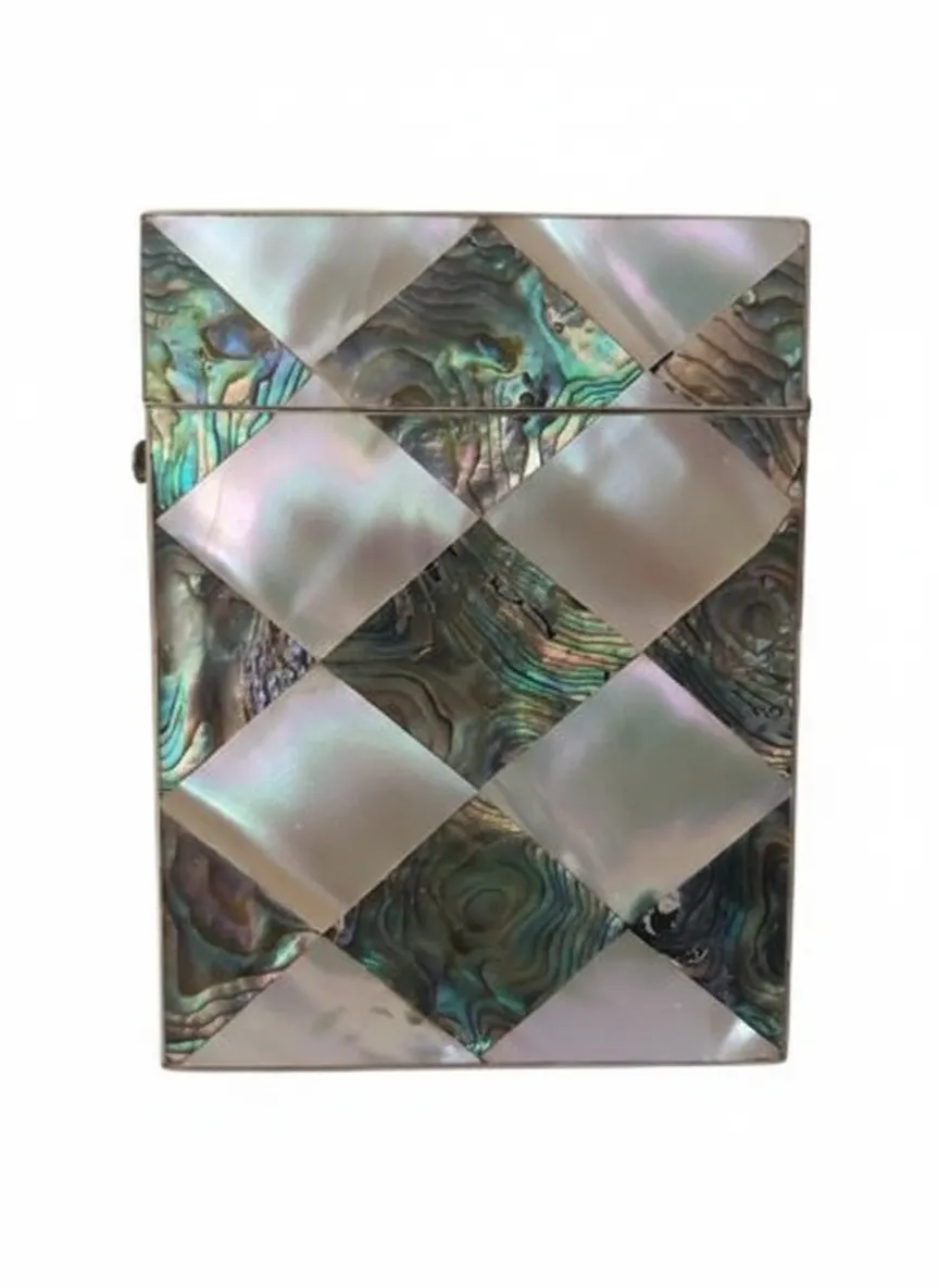 Antique Victorian Mother of Pearl Abalone Inlaid Card Case Used