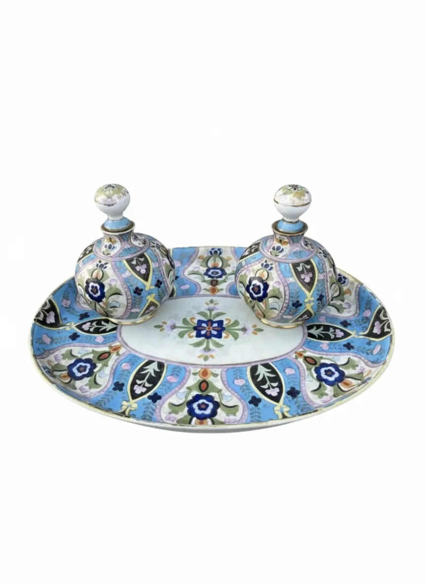 Noritake 3 Pc Dressing Table Vanity Set Tray 2 Scent Perfume Bottles Used