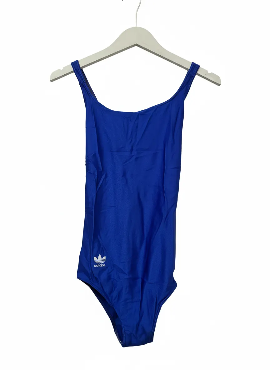 Vintage 1980s Adidas Royal Blue Swimsuit Size 14 Shiny Lycra Spandex Used