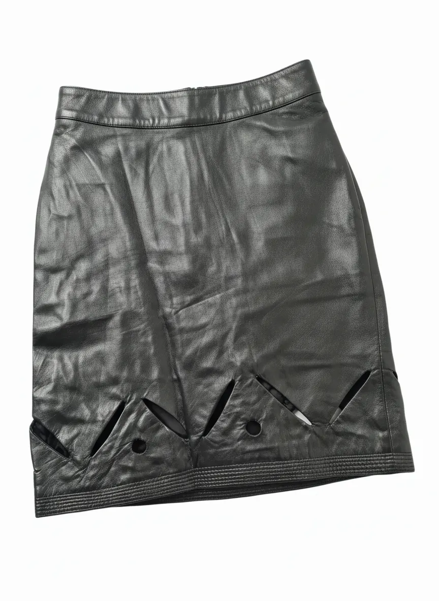 Versace Instante Vintage Mini Skirt Waist 28 UK 10 Black Genuine Nappa Leather