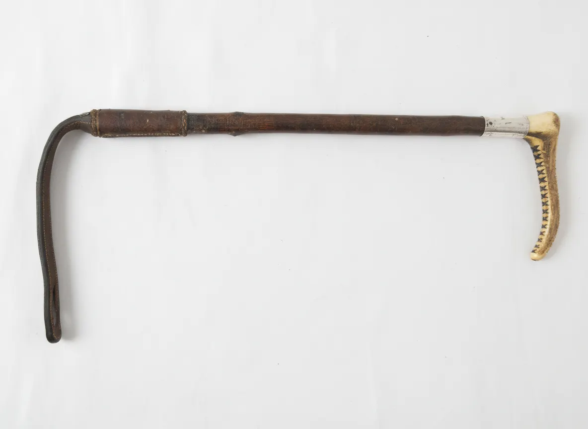 Antique Brigg London 1908 Equestrian Hunting Whip Silver Antler Handle Leather
