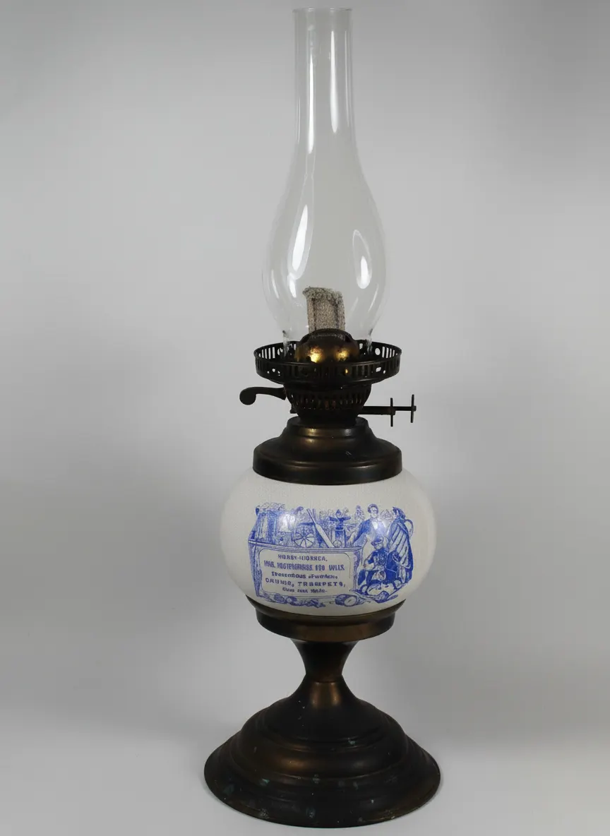 Vintage Ceramic Shop Advertising Oil Lamp, Hobby Horses Demijohns Liquor Decor