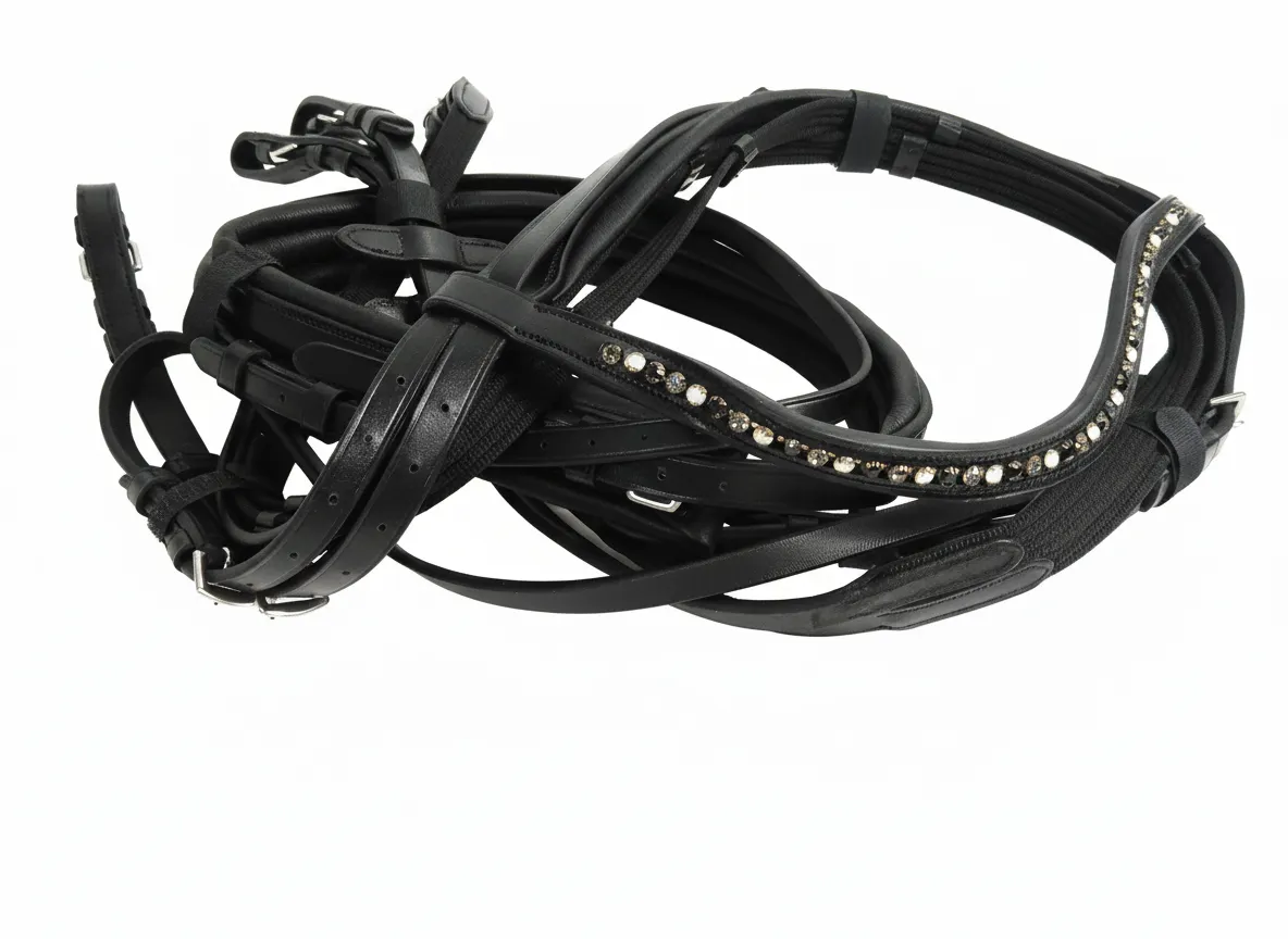 Busse Pair of Comfort Padded Leather Horse Bridle Reins XWB Jewel Detail