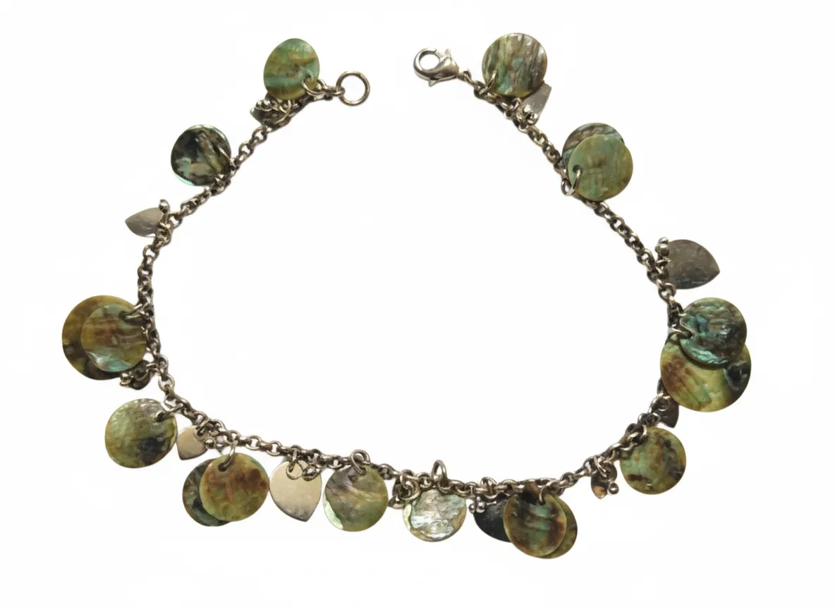 Handmade Large Green Mother of Pearl Anklet - Boho Hippie Nature Holiday Chain