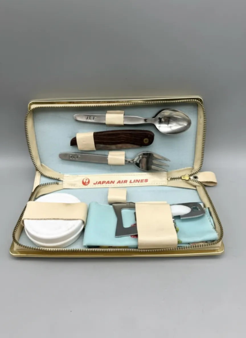 Vintage JAL Japan Airlines Travel Picnic Cutlery Utensil Set Kit - Used