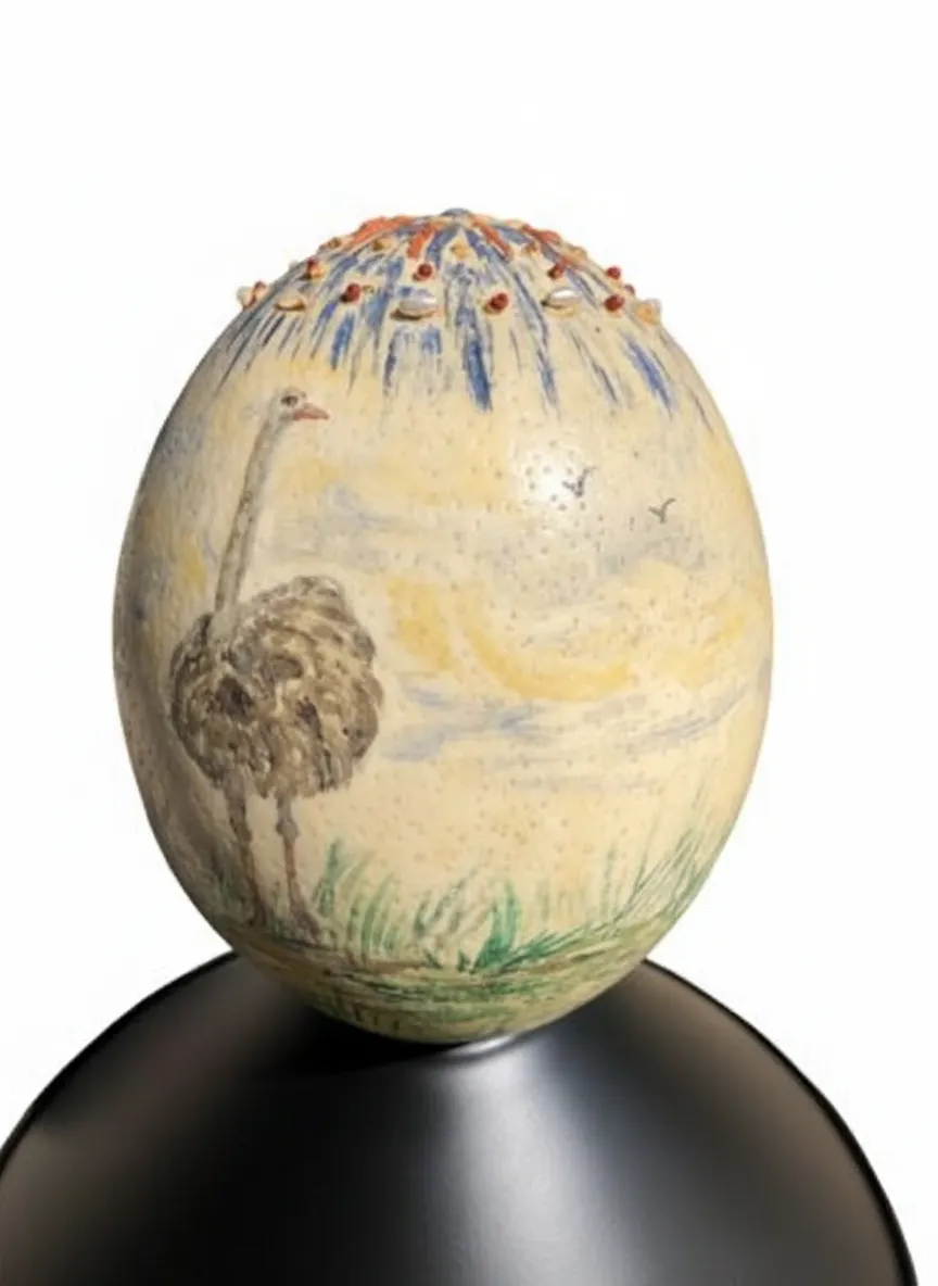 Early 20th Century Hand-Painted Decorative Ostrich Egg Collectable Art Piece