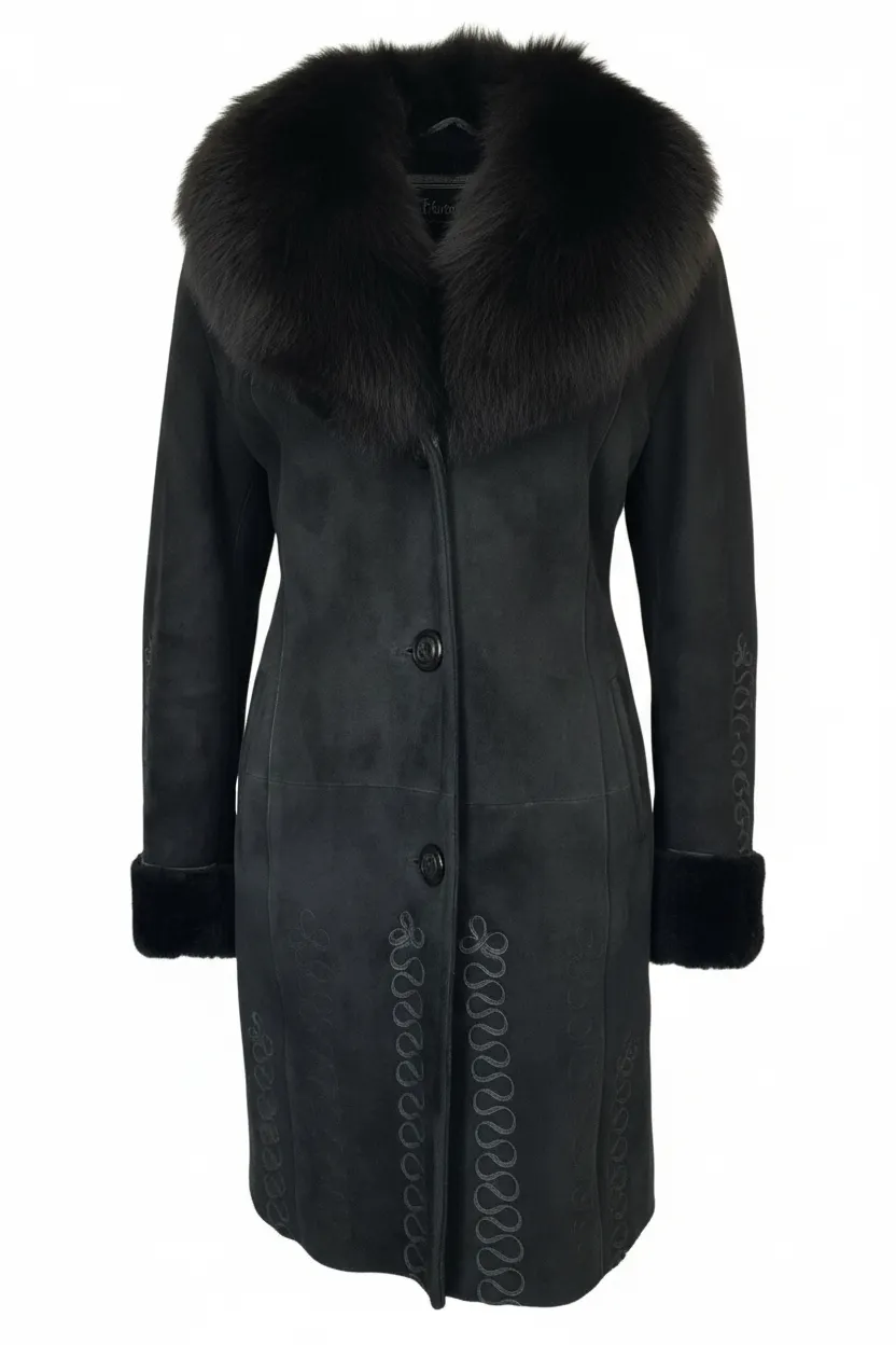 Real sheepskin Shearling Coats&luxury Large Fox fur Collars Sz 14 16 VGC