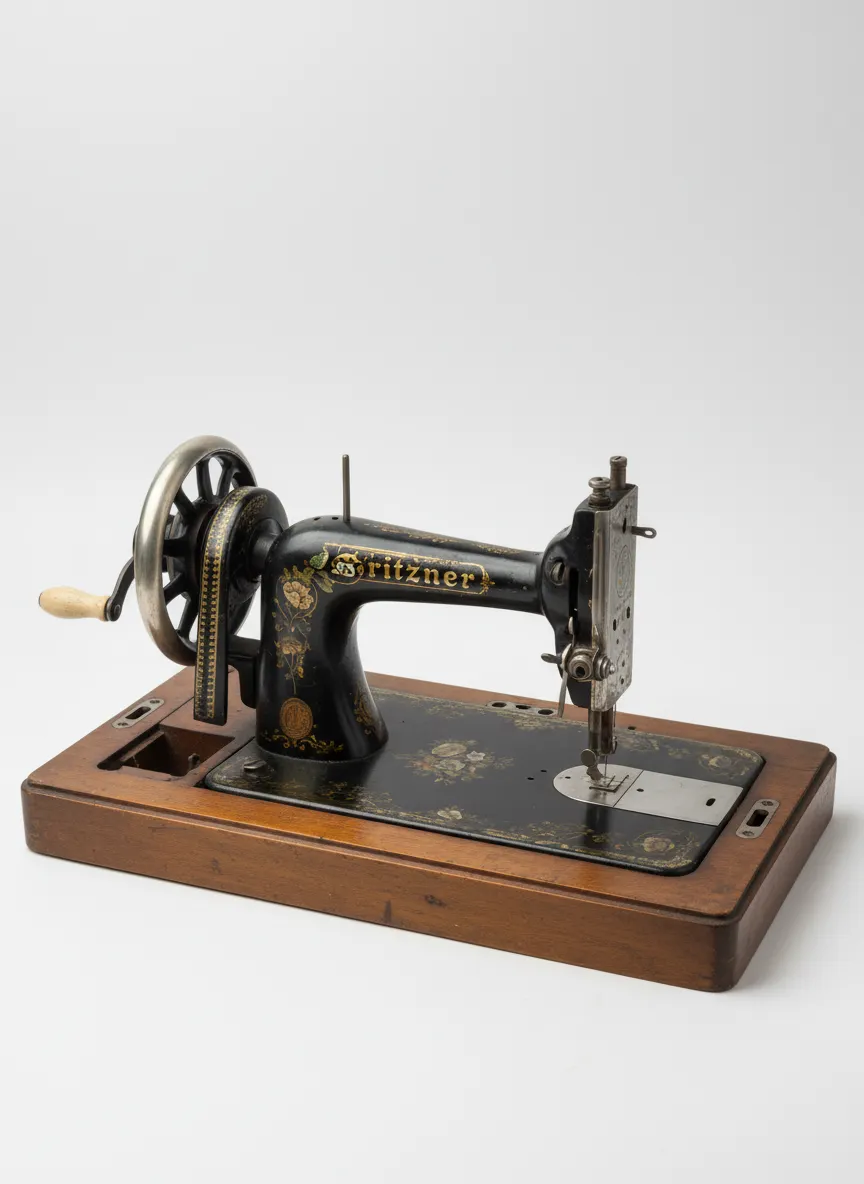 Antique Gritzner Mother of Pearl Inlay Hand Crank Sewing Machine