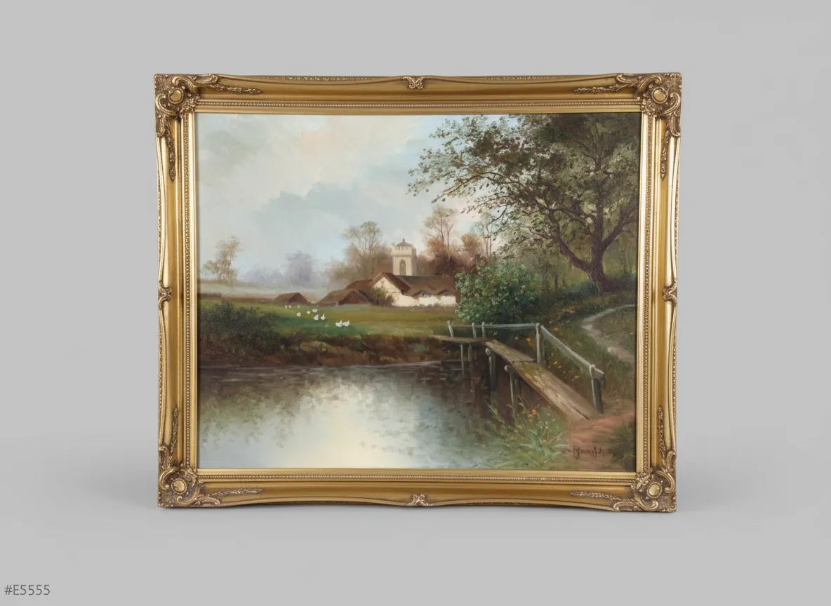 J Marvin Oil On Canvas Painting Framed 20th Century Country Landscape Art