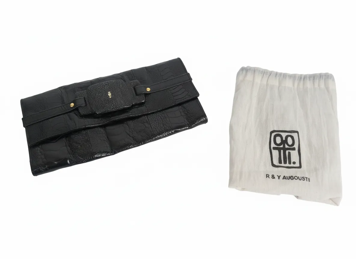 R&Y Augousti Black Snakeskin Stingray Clutch Bag Handbag
