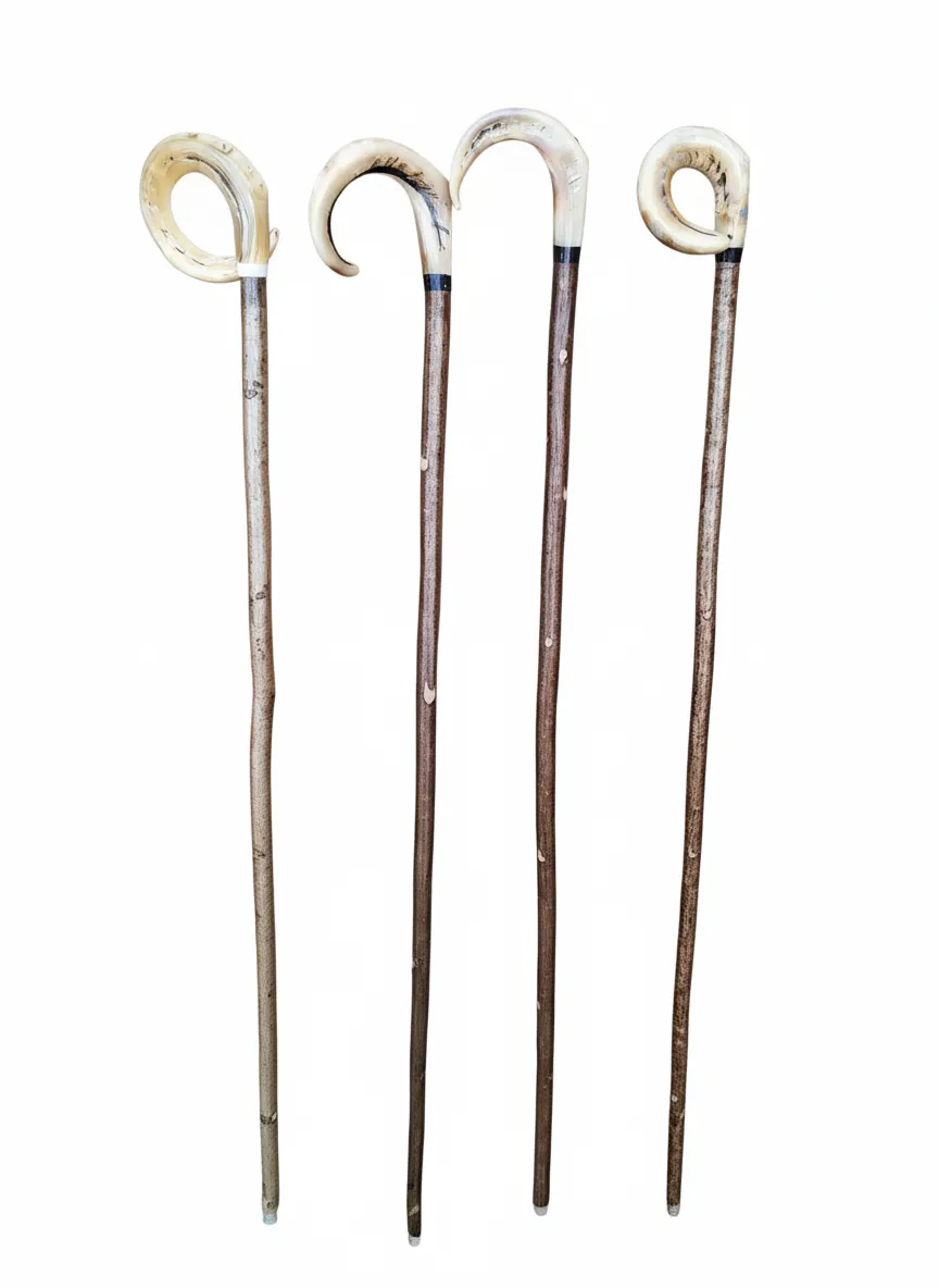 4x Rams Horn Crook Hazel Shaft Walking Hiking Beaters Sticks