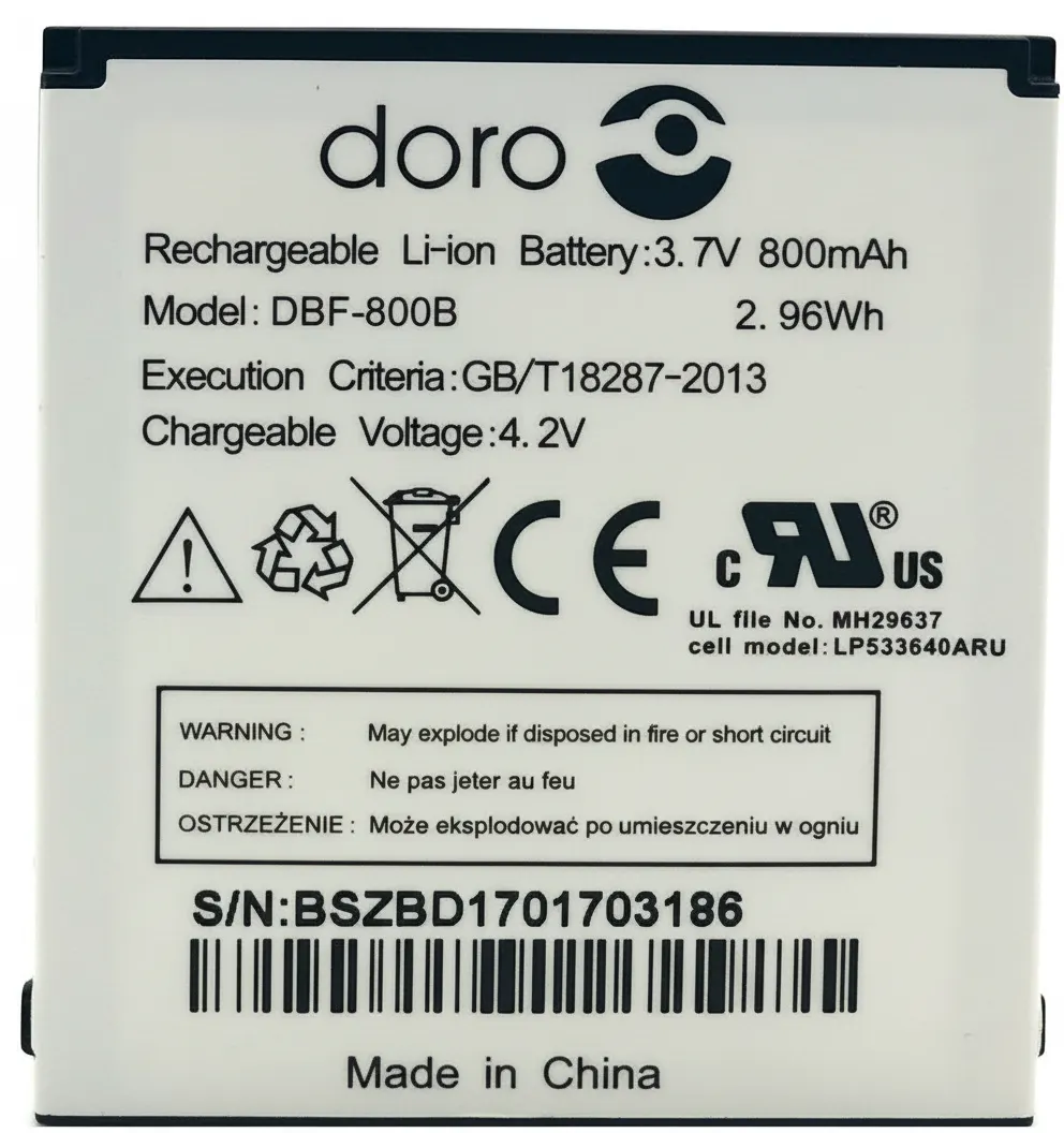 Genuine Doro DBF-800B 800mAh Battery PhoneEasy 1362 410 2414 606 610 621 622