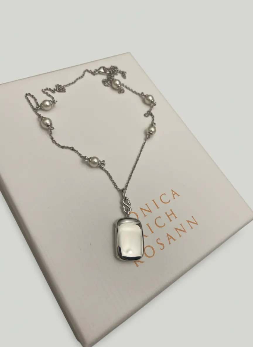 Monica Rich Kosann Britt Sterling Silver Locket Necklace Pearl Chain RRP £800
