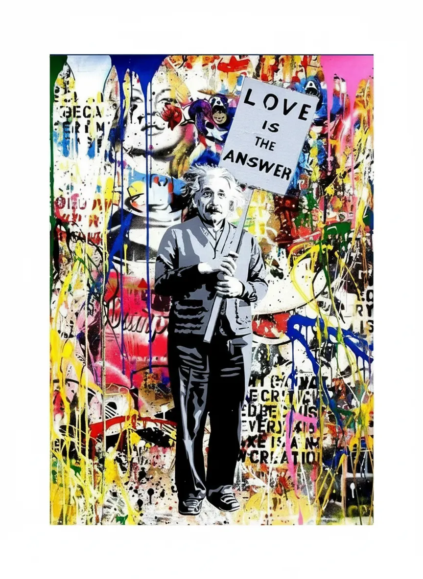 BANKSY EINSTEIN 'Love Is The Answer' Deep Framed Canvas Wall Art 47x32"
