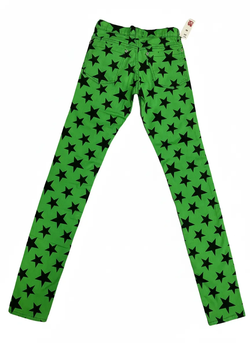2 Pairs DARKSIDE Green & Blue Star Skinny Stretch Unisex Jeans W26 New Tags