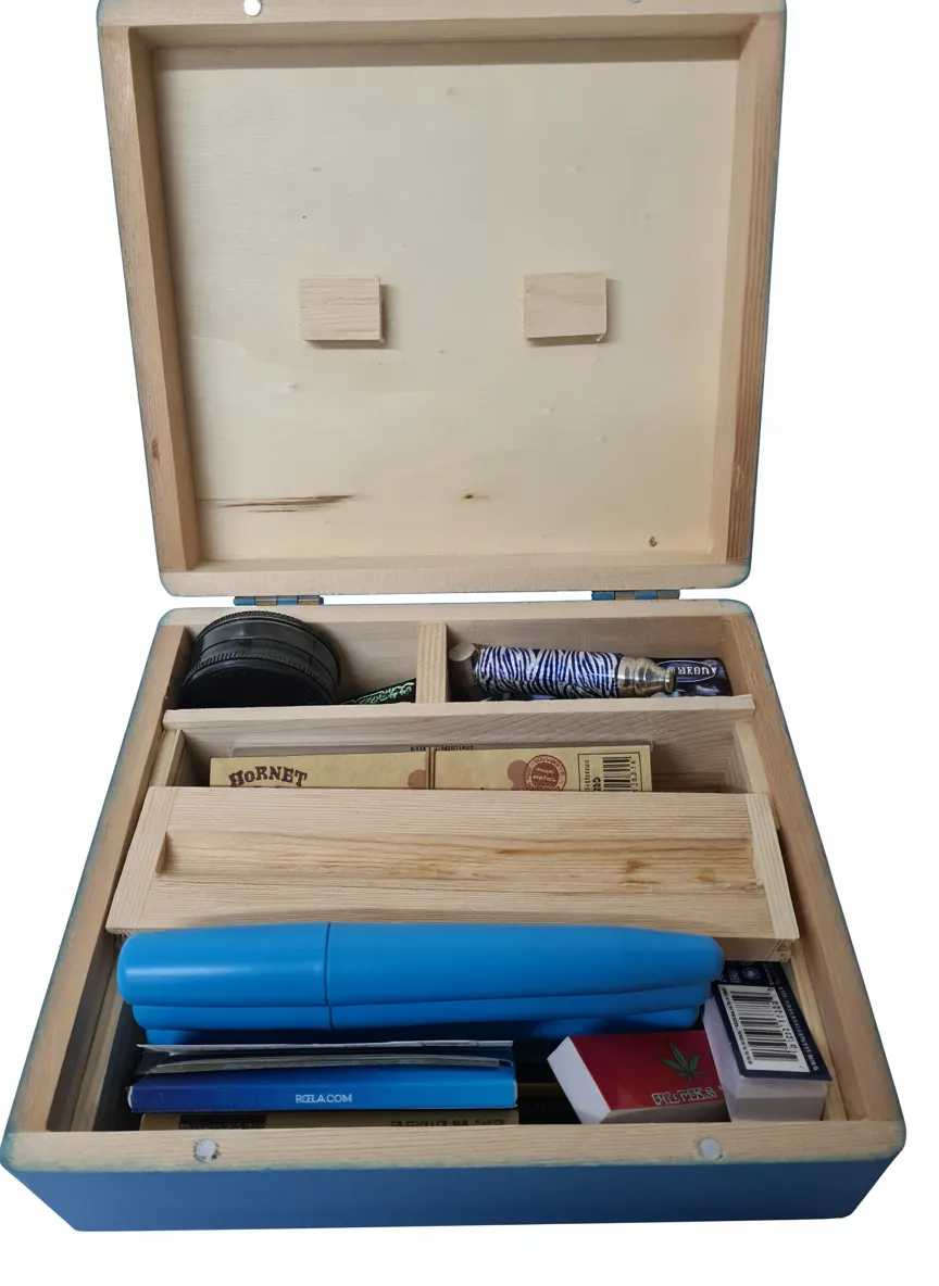 Grass Leaf Original Blue Wooden Smoking Rolling Box Set Raw Papers Cone Holder Grinder
