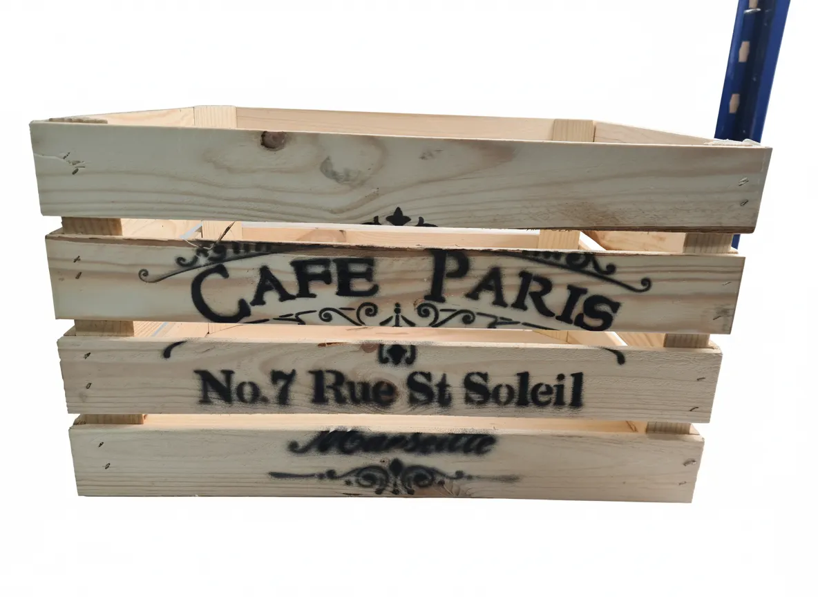 CAFE PARIS RUSTIC VINTAGE WOODEN Apple Crate with Lid Storage Box