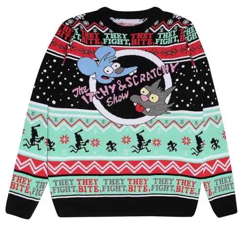 Official The Simpsons Itchy & Scratchy Knitted Jumper Sweater -Small