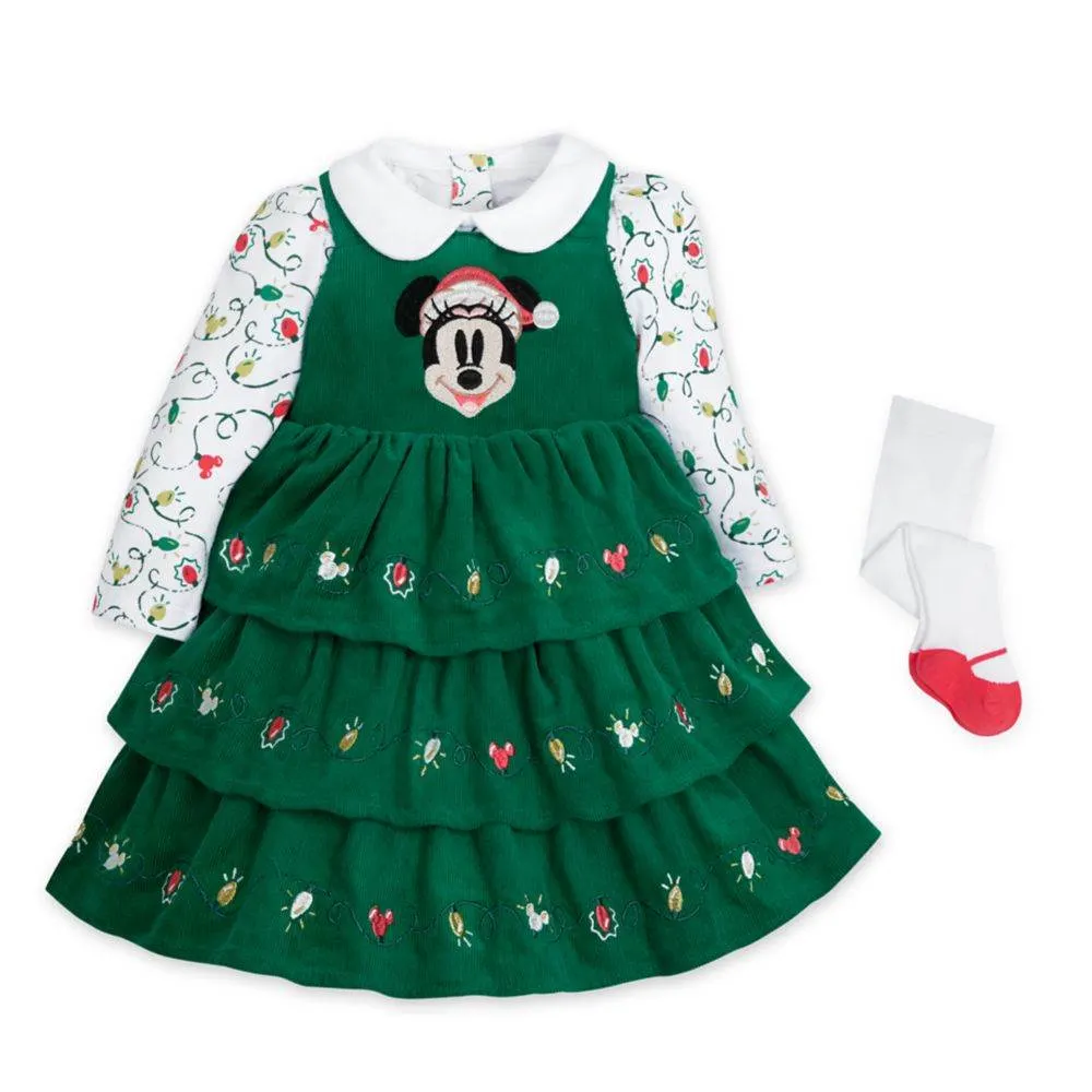 Disney Baby Minnie Mouse green dress leggings shirt dress set (18-24 Months)