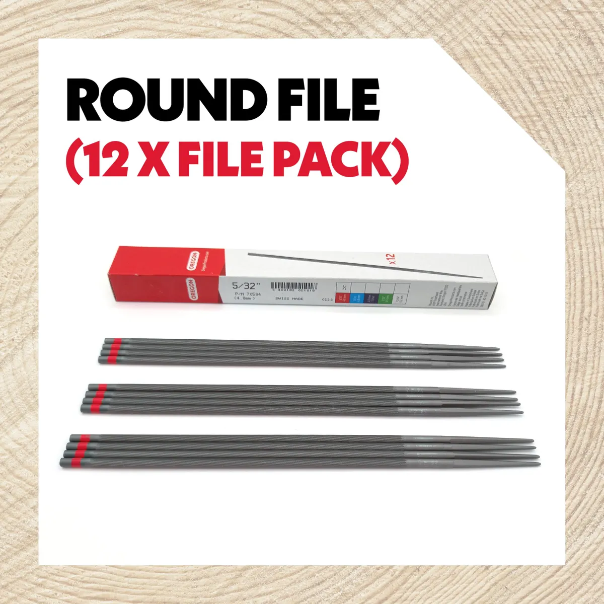Oregon 12x Round Chainsaw Files 4.0mm (5/32") Double Cut Sharpener