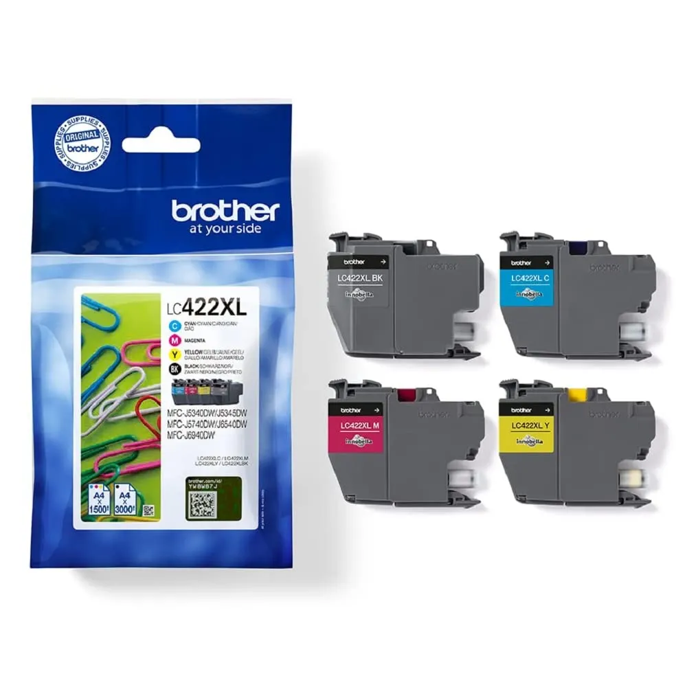 4x Brother LC-422XLVAL High Yield Ink Cartridges - Black, Cyan, Magenta, Yellow