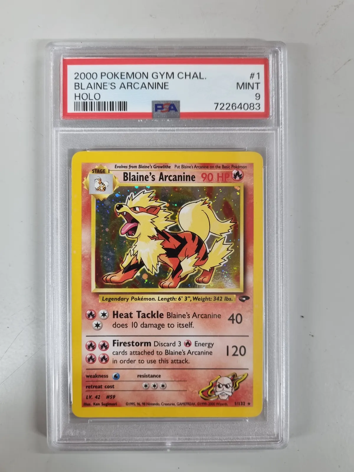 PSA 9 Mint Blaine's Arcanine Holo #1/132 Pokemon Gym Challenge Card