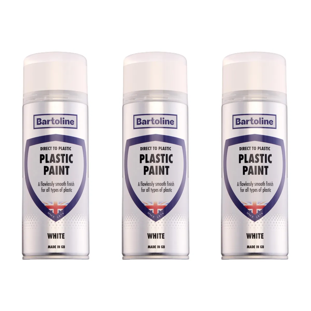 3 Pack Bartoline Direct Plastic Paint White 400ml Gloss All-in-1 Primer Topcoat