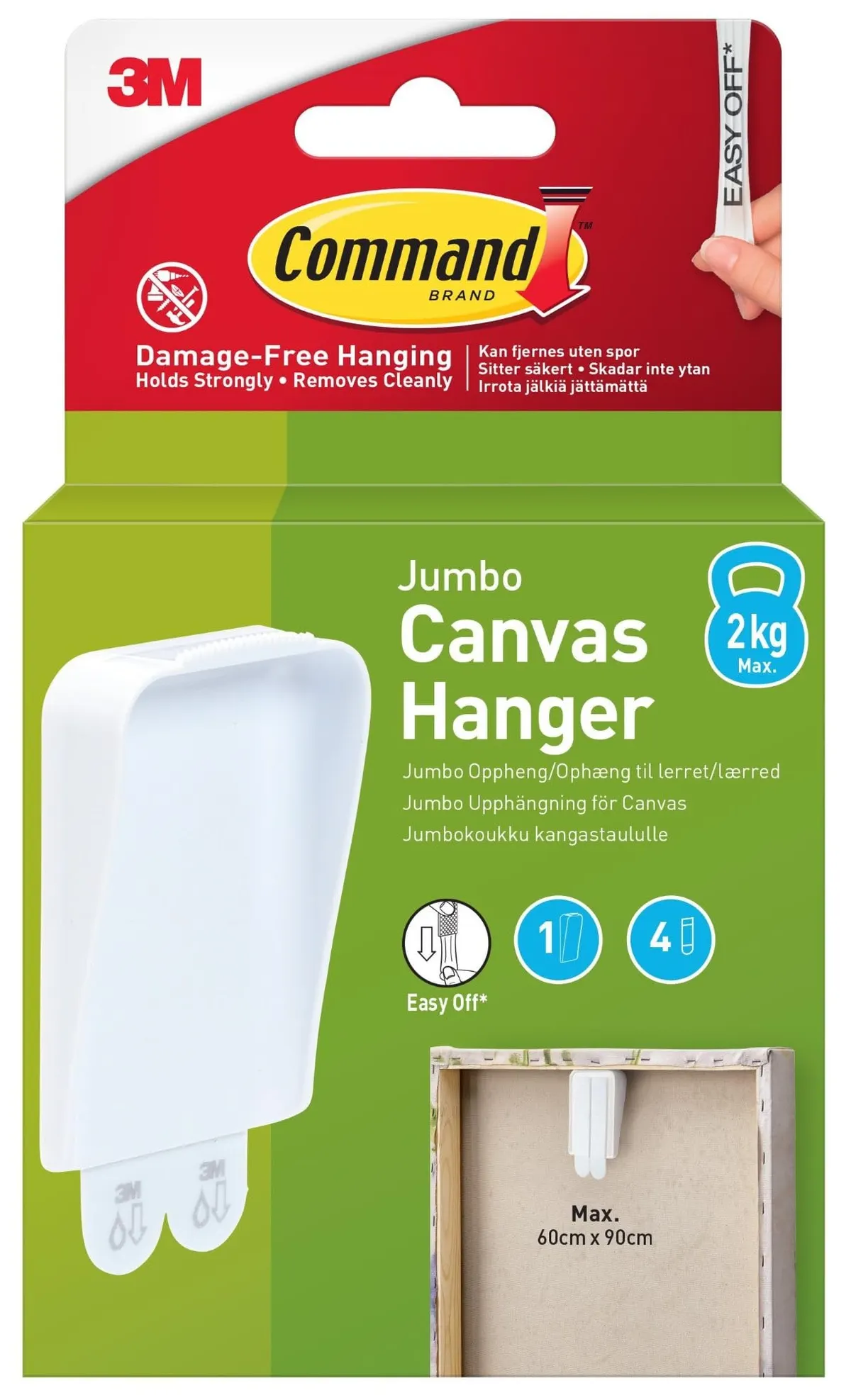 5x Command Jumbo Canvas Hanger Hooks - 1 Hook + 4 Strips Each, Damage Free 2kg