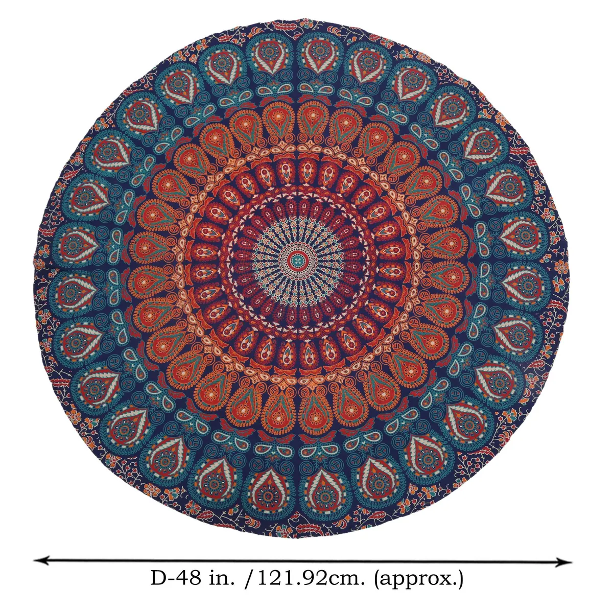 JOBLOT 40x RAJRANG Round Tapestry Golden Blue Mandala Peacock Pure Cotton 122cm
