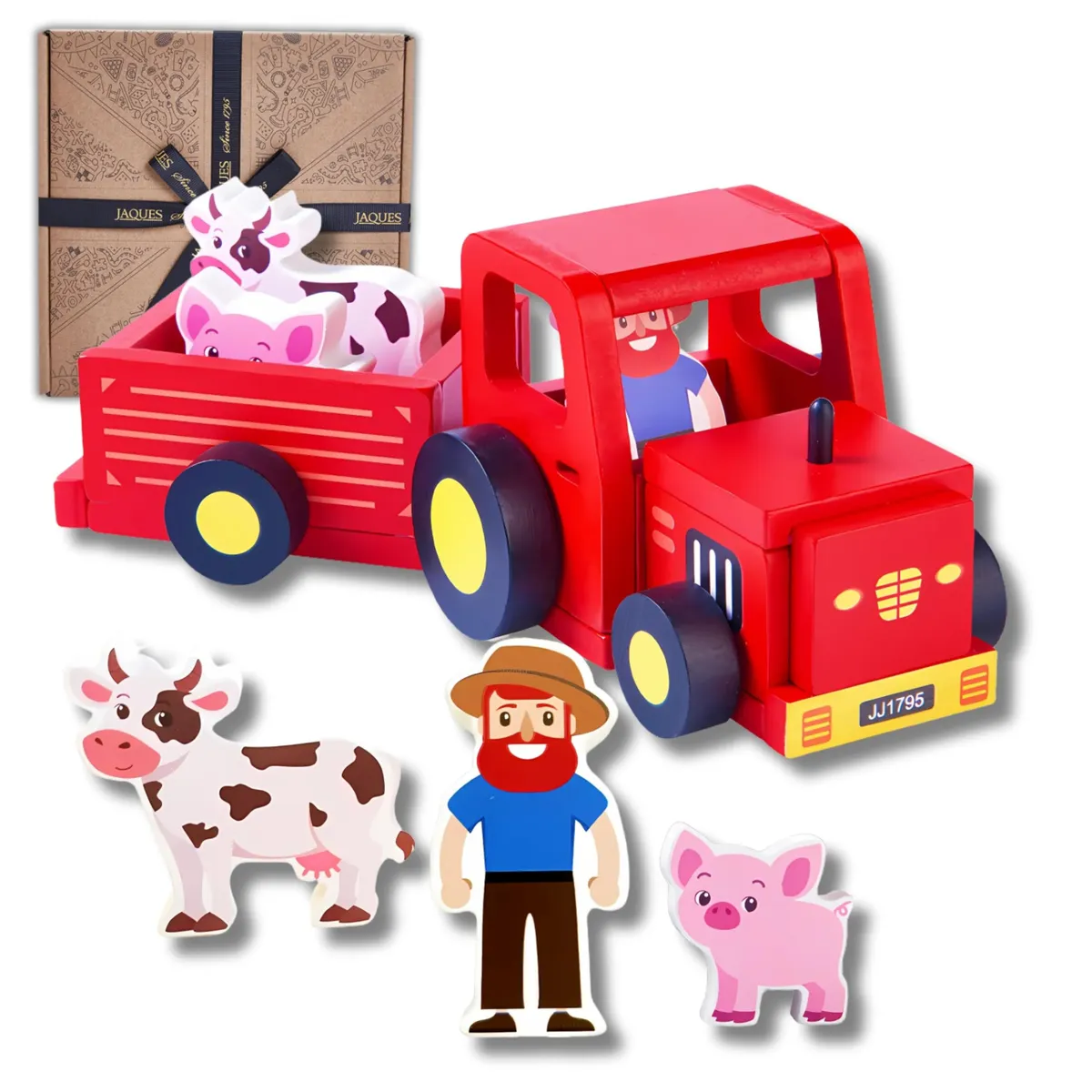 Jaques of London Red Wooden Tractor Toy Set | Farm Play for Toddlers 1-2 Yrs