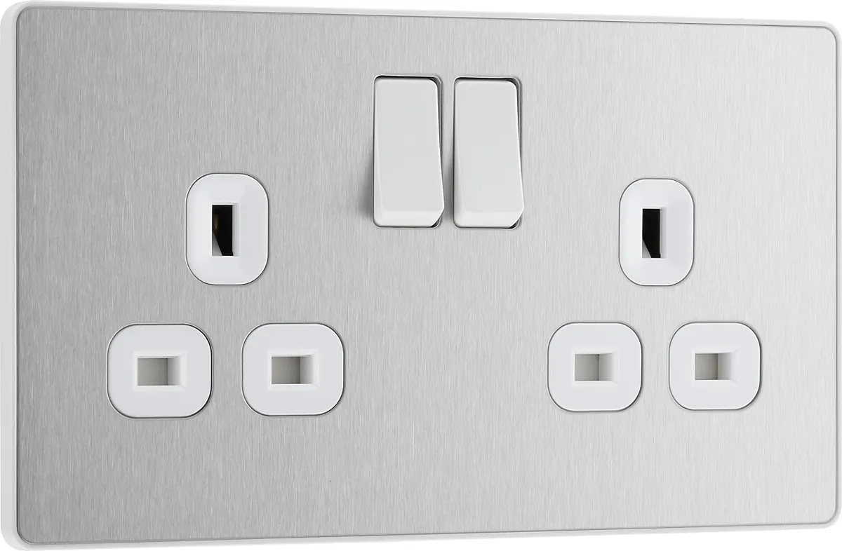 4x BG Electrical Double Switched Wall Socket Screwless Evolve Brushed Steel 13A